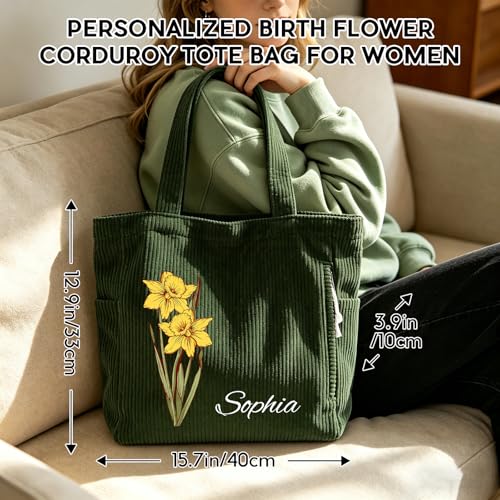 Bolso Tote de pana con flor de nacimiento personalizado para mujer miniatura 2
