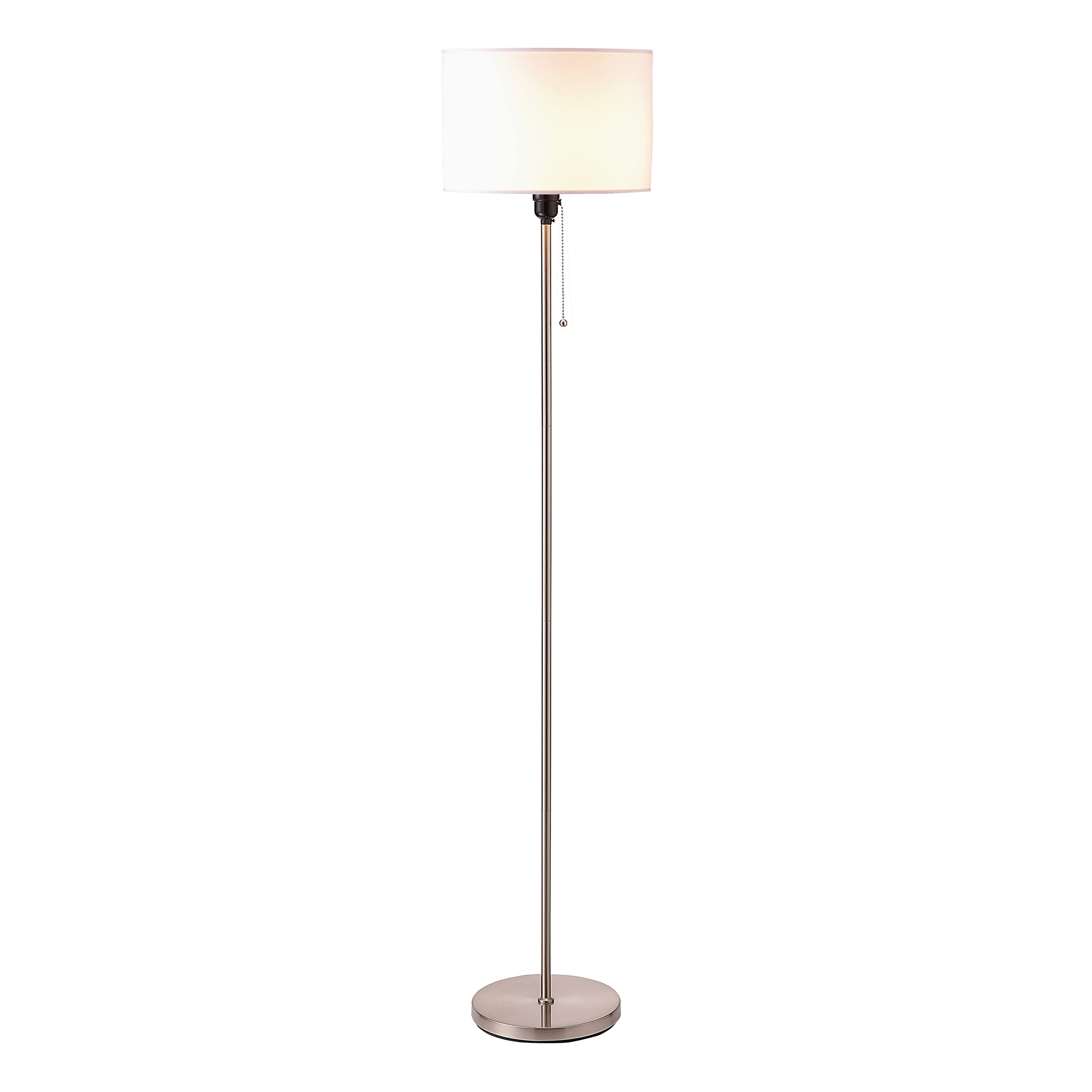 O’Bright Ted - Drum Shade Standing Lamp, Pull Chain Switch, E26 Socket, Modern Minimalist Design, Simple Floor Lamp for Living Room, Bedroom, Office, Brushed Nickel