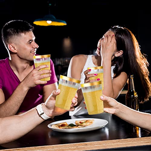 image for Vplus 150 Pack 12 OZ Reusable Gold Rimmed Clear Plastic Cups, Disposab