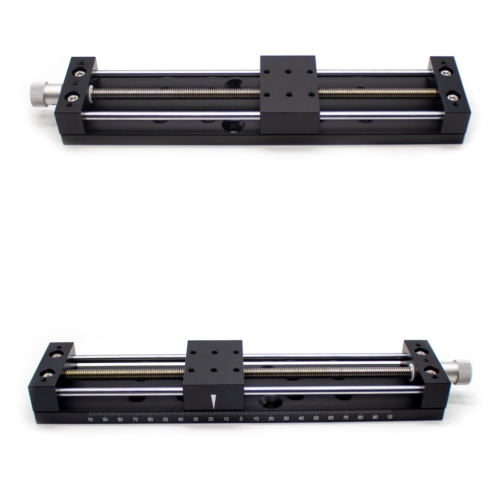 LeTkingok 40x60MM Mini Precision Guide Slide, X-Axis Manual Slide 200MM Long Stroke Micro Adjustable Screw Slide Table with Base Plate