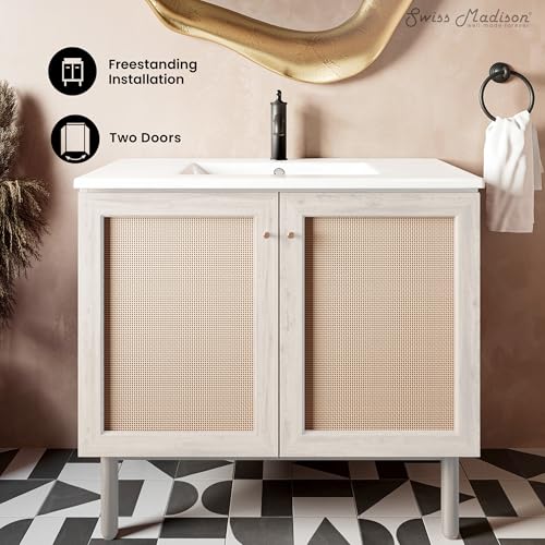 Image of Classe 36 inch Bathroom Vanity in White Oak Bath Sink Cabinet Sink Included
