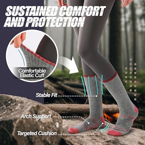 Image of ANTSANG 5 Pairs Merino Wool Hiking Socks for Men & Women Thermal Winter Warm Moisture Wicking Cushion Boot Socks