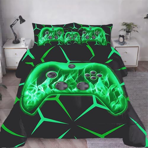 Image of ZRNBAST Twin Size Bedding Set for Boys, 6 Pieces Green Gamer Comforter Set