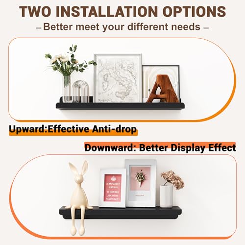 Image of Qukaka Floating Shelves for Wall Decor, 15 inch Wall Shelves for Bedroom, Living Room, Kitchen, Bathroom Decor, Nail Polish /Book /Decoration /Makeup /Perfume Organizer Floating Shelf-3Pack Black