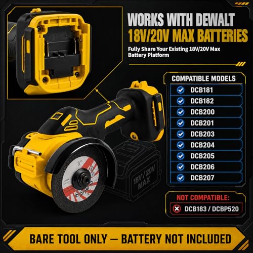 Amoladora angular inalámbrica sin escobillas mini 7,5cm compatible con Dewalt 18V 5