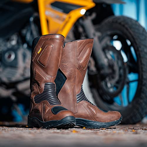 Image of Raida Mens Explorer Motorcycle Riding Boot|Ankle, Shin, & Heel Protection|Memory Foam Insole|Leather (Brown, 9)