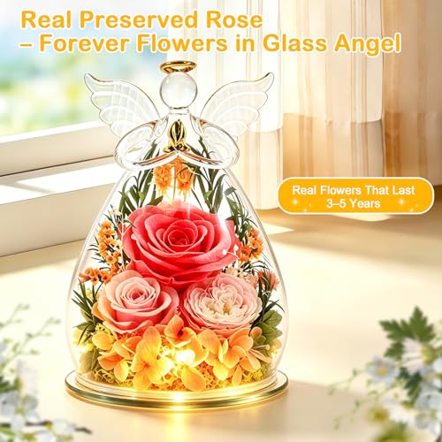 Rosa eterna SerPro iluminada en ángel de vidrio: flor duradera sin mantenimiento 8