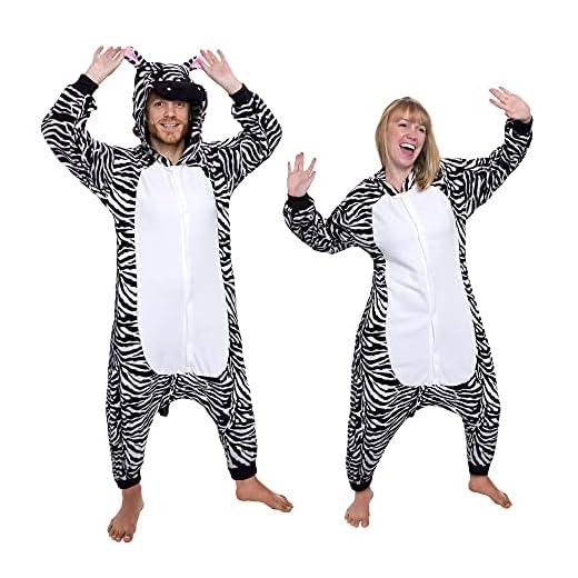 Silver Lilly Adult Pajamas - Plush One Piece Cosplay Animal Costume (Zebra, M)