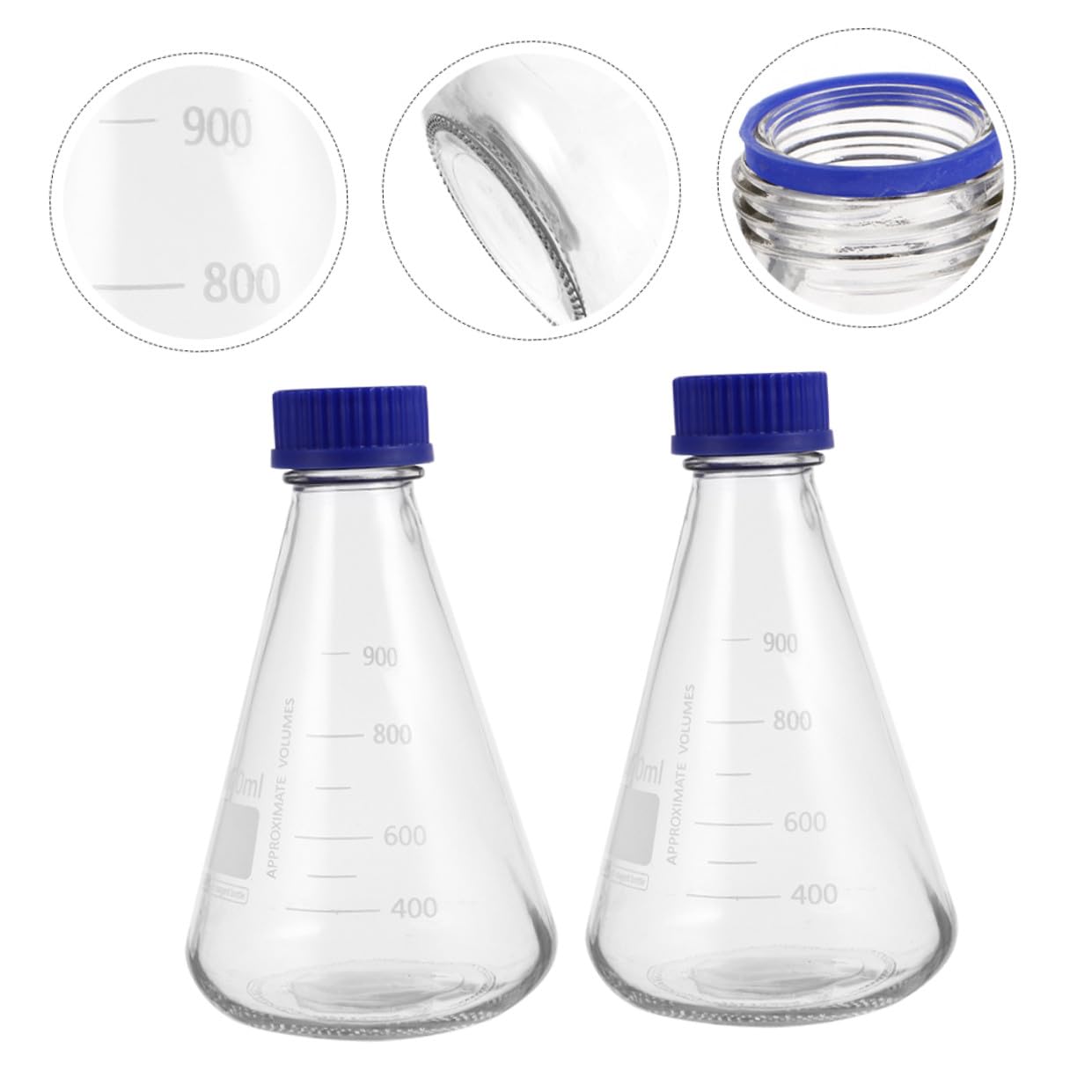Abaodam 2pièces Flacons Coniques Verre pour Réactifs avec Bouchon à Vis Bleu et Graduation Matériel de Laboratoire Fioles à Essai