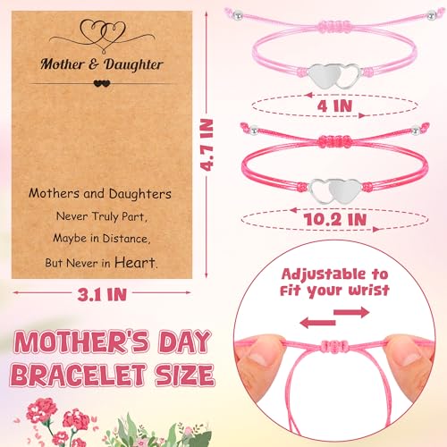 Image of EOBOH Mother's Day Gift Bracelets, Mother's Day Bracelets Adjustable Hearts Mother Daughter with Card, Love Mothers Day Gifts for Grandma Daughter Accessories