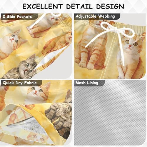Pigsaly Boys' Swim Board Shorts Watercolor Yellow Cute Cat Boy's Swim Trunks Kids Swimwear 4T3
