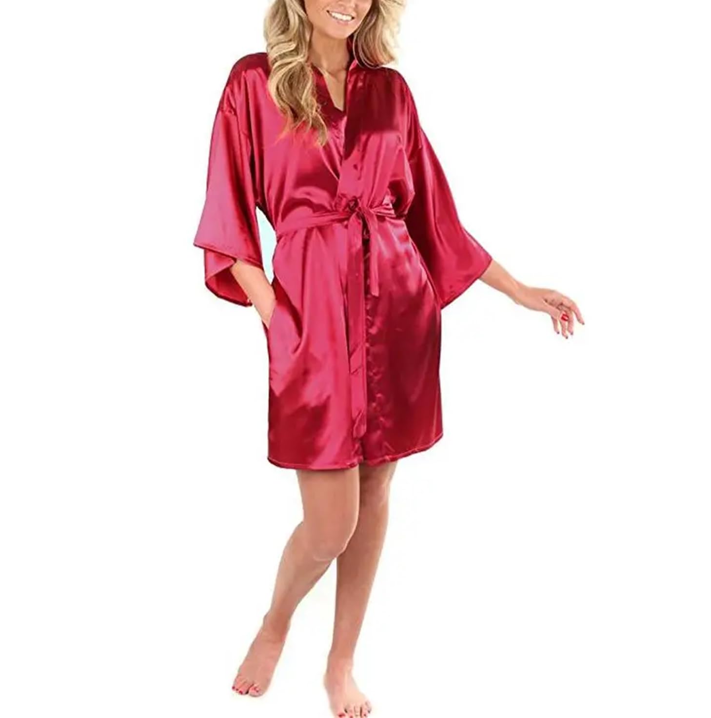 Yeuyyben Nero Cinese Delle Donne Faux Silk Robe Bath Gown Kimono Accappatoio Colore Solido Indumenti Da Notte