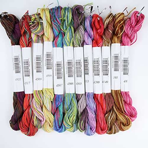 Image of KCS Big skeins of 25 Meters Size 25 Color Variegated Cross Stitch Stranded Threads,12 skeins,16