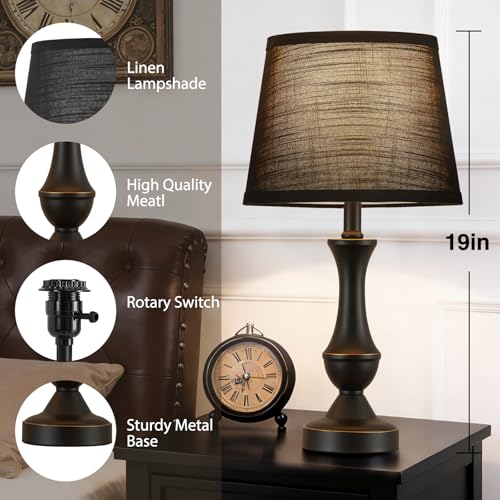 Image of Table Lamp Set of 2, 19 inch Mordern Bedside Lamps for Living Room & Bedroom