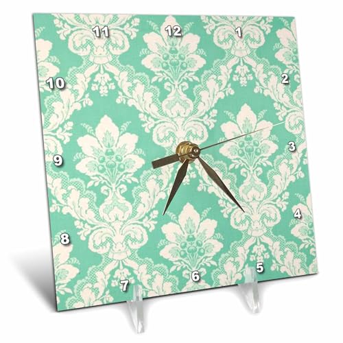 3dRose dc_60692_1 Picture of Mint Green Victorian Wallpaper Desk Clock, 6 by 6-Inch