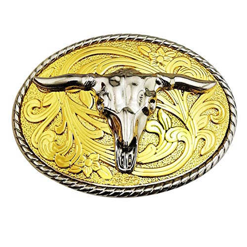 Lanxy Bull Longhorn Belt Buckle For Men Western Cowboy Retro Cool Texas Large Big Bull Belt Buckle Golden Tone