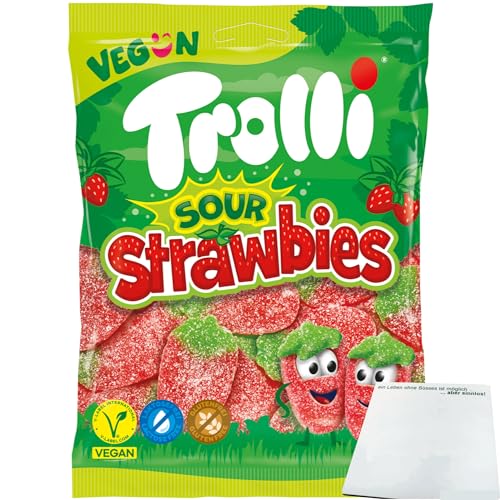 usy Bundle für Trolli Sour Strawbies sauer gezuckerte Fruchtgummi-Erdbeeren (150g Packung) + usy Block