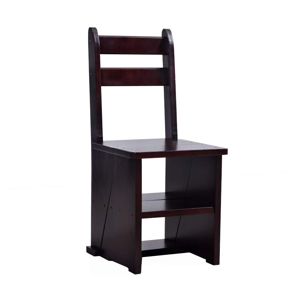 5-Step Folding Wooden Ladder Stool - Portable Stepladder for Adults Shoe Bench &amp; Flower Rack Ideal for Indoor Kitchen &amp; Bathroom Use Black Color(K Brown)