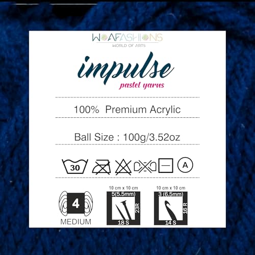 Image of WOAFashions Impulse Hand Knitting & Crochet Yarn, Premium Acrylic, 4 : Medium (Uniform Navy) (100gms / 3.5oz / 200mtr / 218yds)
