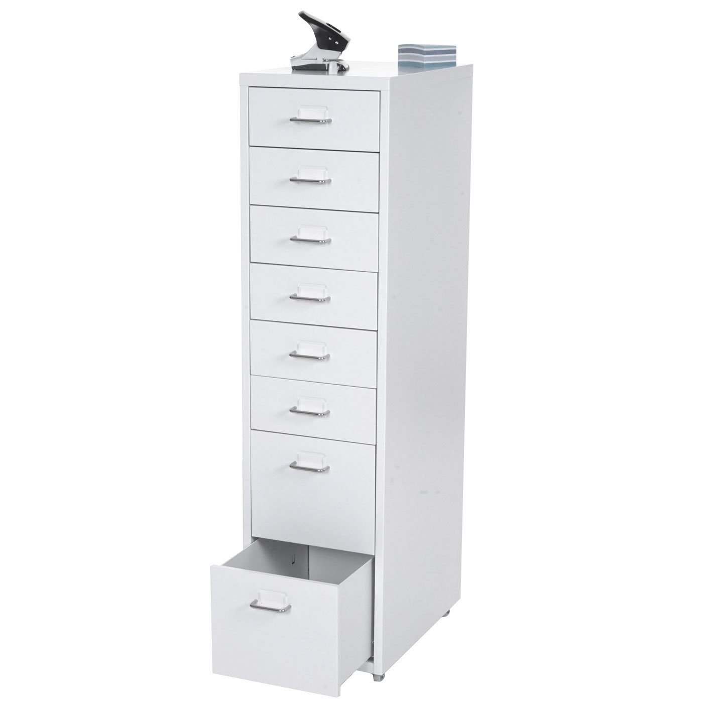 Mendler Boston T851AM - Contenedor con ruedas (110 x 28 x 41 cm), color blanco | Armario con 6 cajones