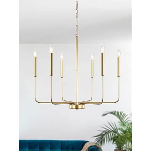 ETONIMERR Gold Chandelier Light Fixtures Ceiling Hanging Modern Farmhouse Chandelier for Dining Room, Candle Gold Pendant Light for Kitchen Island Living Room Foyer Bedroom
