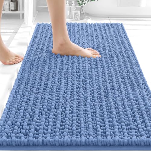 Image of OLANLY Bathroom Rug Mat 34x21, Thick Soft and Absorbent Chenille Bath Mat, Non-Slip Rubber Backing, Machine Washable Quick Dry Bath Rugs for Tub Shower Floor, Home Decor Accessories, Cornflower Blue