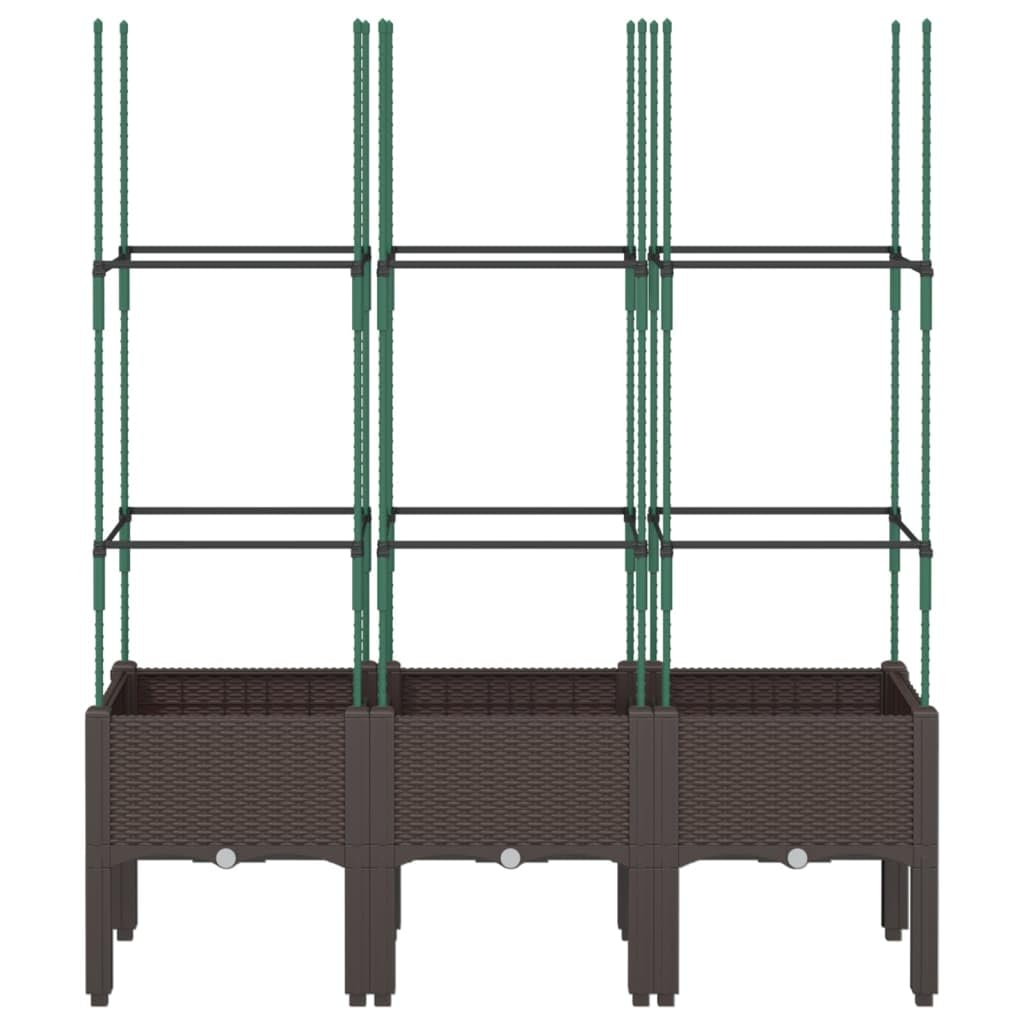 Donica na rośliny z kratką dla roślin pnących, brązowa, 120 x 40 x 142,5 cm, PP – donica na kwiaty z pergolą z polipropylenu, wytrzymała i odporna na uderzenia, idealna do roślin pnących