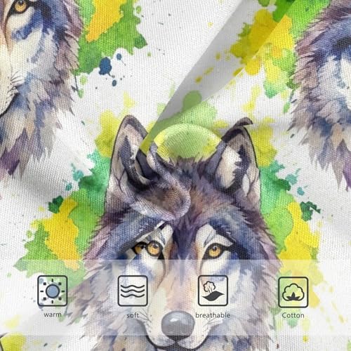Watercolor Wolf White Green Yellow Toddlers Underwear Floral 2t Cotton Little Girl Panties Fun Print Briefs Kids Undies3
