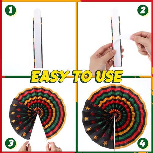 Image of Outus 21 Pcs Juneteenth Decorations Hanging Paper Fans Juneteenth Tissue Paper Poms Red Green Yellow Classroom Garland Ceiling Decor for Kente African American Party Supplies