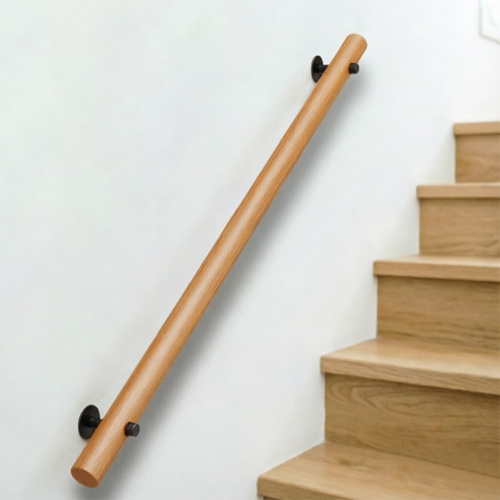 DMCHENGMA Versatile Wooden Safety Rail for Stairs - 1FT - 15FT Non-Slip Support Bar with Brackets for Residential & Commercial(4.6ft/140cm)