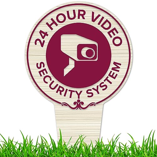 Image of 24 Hour Video Security System Sign, 7x13, Heavy Duty Integrated Ground Stakes, Indoor /Outdoor Use, Rust Free Aluminum Composite, Made in USA by My Sign center