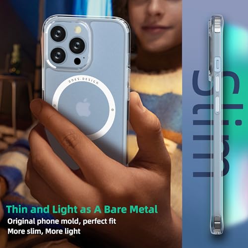 Image of ONES for iPhone 13 Pro Max Slim Magnetic Case, [Compatible with Magsafe] [Military-Grade Drop Protection][Anti-Yellowing] Shockproof Hard Silicone Cover, Translucent Matte