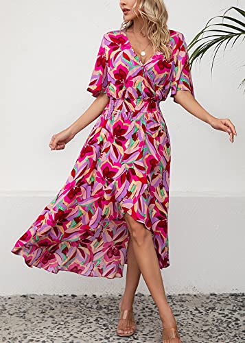 Image of Kormei Womens Short Sleeve Floral Maxi Dress High Low V-Neck Flowy Party Long Dresses
