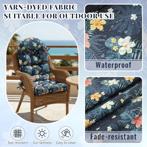 Image of Geelin 4 Pcs Outdoor Patio Chair Cushion Thick High Back Adirondack Chair Cushion Tufted Weather & Fade Resistant Anti-Slip Outside Rocking Chairs Pads with Ties 44 x 19 x 4 Inch (Flowers)