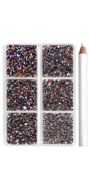 Image of Beadsland 7200pcs Flatback Rhinestones,Blue Rhinestone Nail Gems Round Crystal Rhinestones for Crafts,Mixed 6 Sizes with Wax Pencil Kit, SS3-SS10,Blue Volcano | Glass Nail Gems, Round Crystal, With Wax Pencil Kit, SS3-SS10