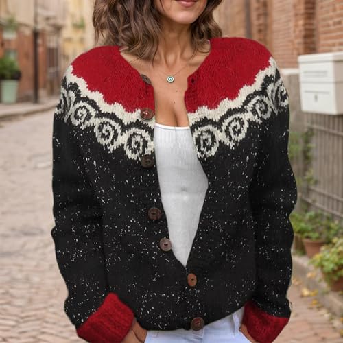 Women's Cute Fair Isle Button Cardigan Sweater Vintage Fall Winter Casual Long Sleeve Knit Sweater Coat2