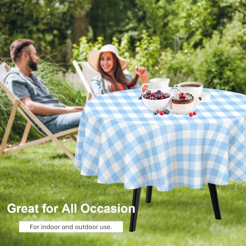 QIKSION 6 Pack Blue Gingham Round Plastic Tablecloth Disposable by QIKSION - Used condition - Image 4