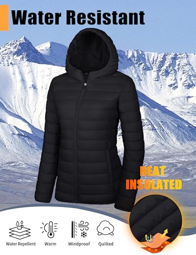 YUCOLEN Women's Puffer Jacket with Hood Lightweight Quilted Padded 4 Pockets Zip-up Coat Winter Jackets for Women3