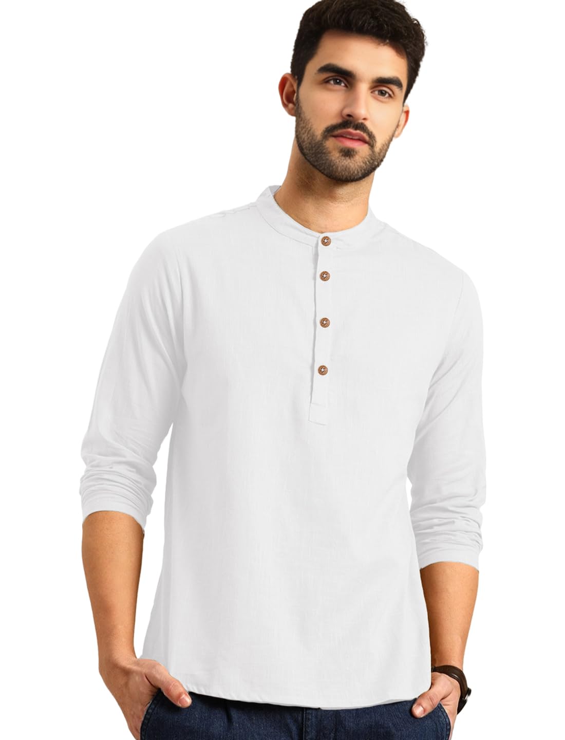 knowted Men Cotton Blend Slim Fit Full Sleeve Short Kurta | Super Soft Stylish Kurta for Any Occasions (KRTBTN13)-picture-46