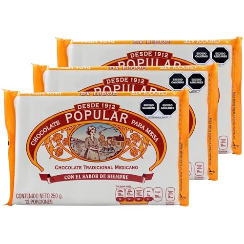 Chocolate Popular Mexican Hot Chocolate Tablets Pack of 3 (250g Each, 8.8 oz), Authentic Drinking Chocolate, Traditional Mexican Hot Cocoa, Sweet & Spiced Flavor, 12 Portions per Pack