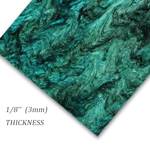 Image of TOEPODO Pearlescent Marble Acrylic Sheets 1 /8 inch Glitter Cast Opaque Plexiglass Sparkly Swirl Acrylic Panels for Laser Cutting Engraving DIY Crafts /Home Deco (3, Black Green, 8x12 Inch)