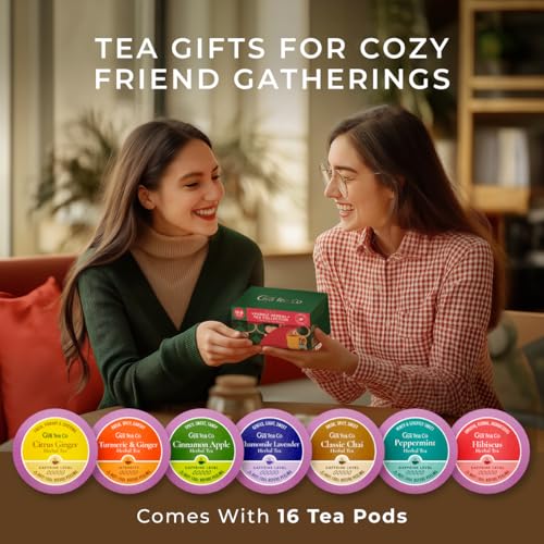 Image of Purely Herbal Tea Pod Gift Set (16 Count) - 7 Flavors Assorted Variety Pack | Chamomile Lavender, Peppermint, Chai, Citrus Ginger, Turmeric Ginger, Cinnamon Apple, Hibiscus, Tea Sampler, Non-GMO