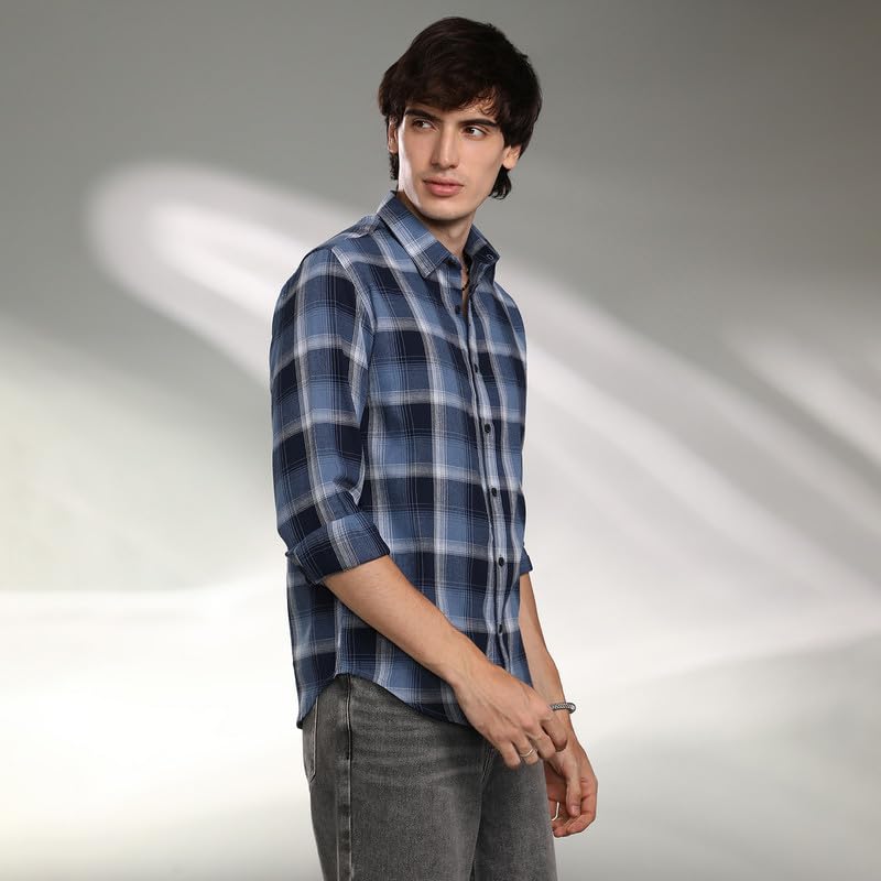 Image of CAHOOT Men's Polycotton Regular Fit Shirt Casual Wear | Spread Collar | Long Sleeve | Button Closure | Shirt Crafted with Comfort Fit for Everyday Wear
