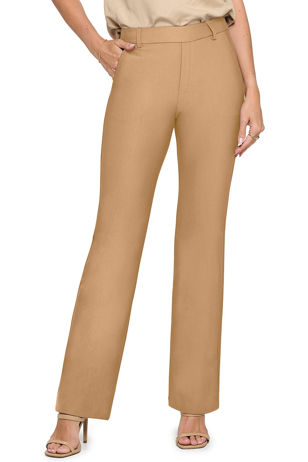 ICONOFLASH Womens Stretch Ponte Dress Pants - Straight Leg Pull-On Mid Rise Casual Trousers Work Pants Small-XXXL