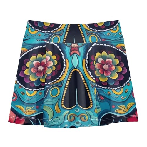 Tennis Skirts for Kids Floral Artistic Blue Skull Flowers Athletic Shorts Girls Skorts Clothes Teen Cheer 4t