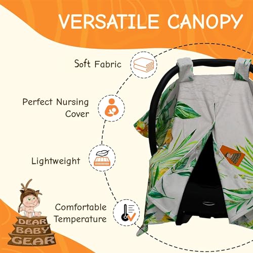 Image of Dear Baby Gear Car Seat Canopy - Infant Car Seat Cover for Protection and Style - Soft & Breathable - Carseat Canopies for Boys & Girls - Watercolor Elephant Safari Jungle Print /Custom Print - 40x30 inch