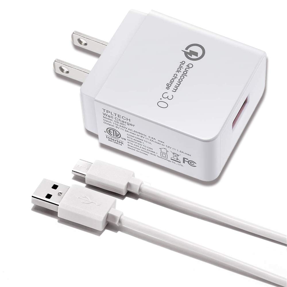 TPLTECH Quick Charge 3.0 Fast Wall Charger for TracFone LG Rebel 4 LTE L212VL/L211BL/237C/530G/Power L22C/Ultimate,LG G3 G4 V10 K10,Phoenix 2 K350N 3 4/K4,LG Rebel 2 X210/Rebel 3 L158VL Micro USB Cord