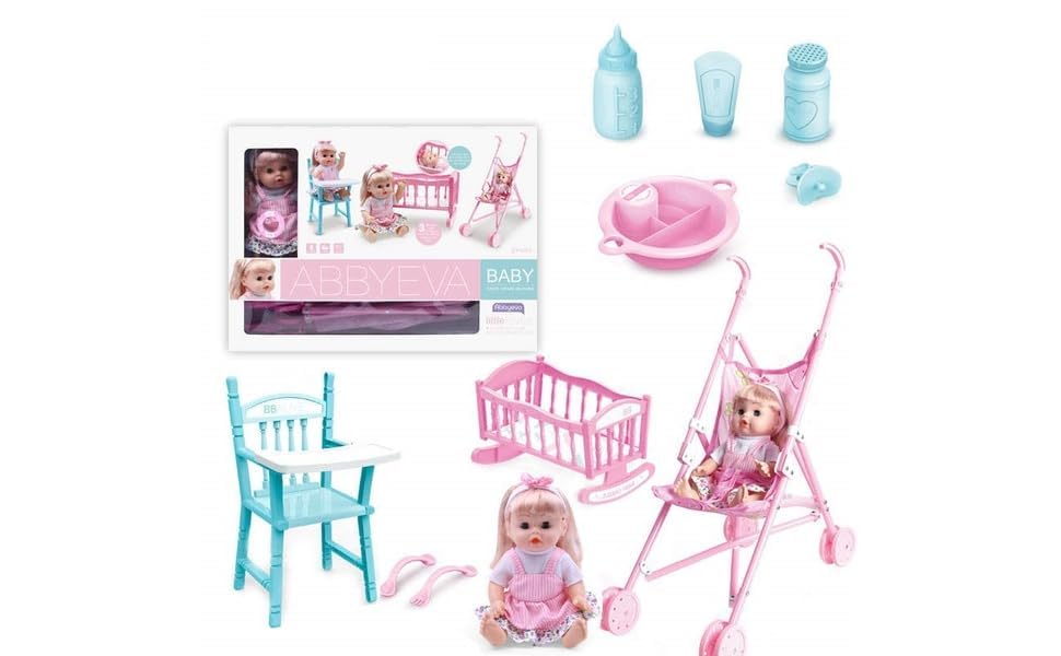 Image of DUNGRANI ENTERPRISE 3 in 1 Baby Doll Stroller Set Toys for Girls Toddlers 3-5 4-6 Year Gifts,Baby Doll Set with 12.5 inch Doll,1 Baby Dining Chair,8 PCS Baby Doll Accessories (Unique)