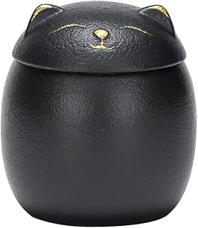 Cabilock Ceramic Food Storage Jar Fortune Cat Tea Canister Spices Jar Coffee Beans Storage Container with Lid for Tea Candy Cookie Sugar Flour 160ML Black