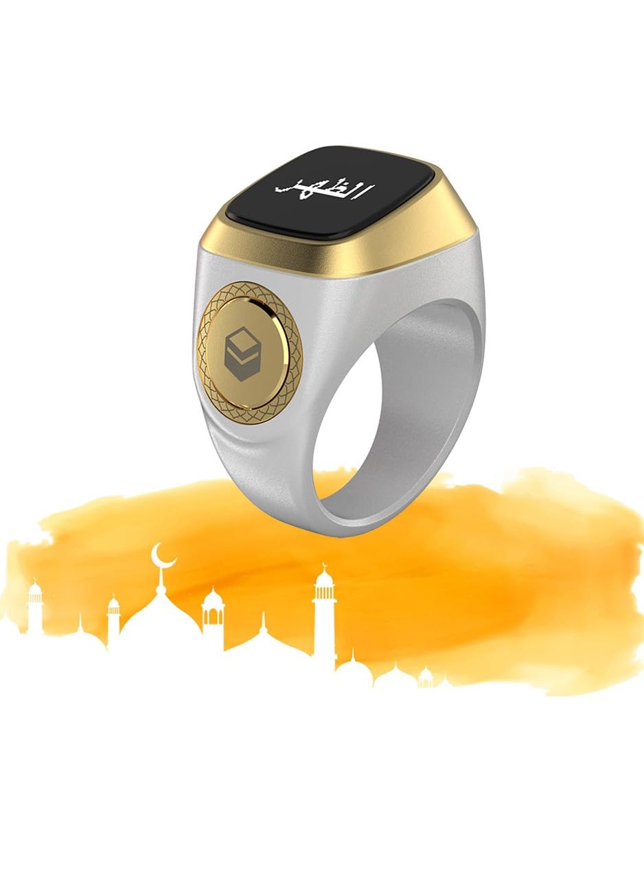 YU WELL iQIBLA Smart Tasbih Zikr Ring- Muslim Prayer- Prayer Timing Reminder OLED Display Tasbih Counter Smart Ring Wearable Technology Waterproof (18MM Plastic, White)